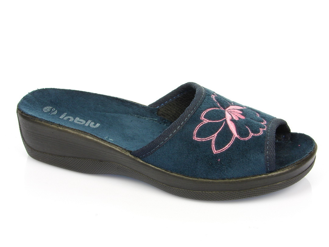 синие велюровые женские тапки Inblu розовая лилия ES-6D/004