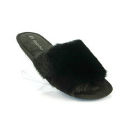 черные меховые женские тапочки Inblu с открытыми пальцами 68-3B/014