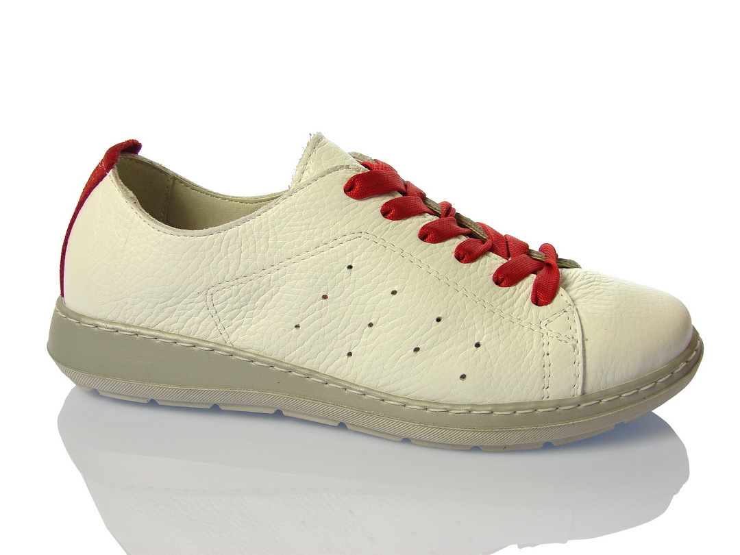 белые кожаные женские мокасины Inblu красный шнурок WG-1C/101