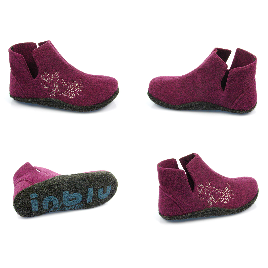 тапки оптом Inblu жіночі фетрові капці черевики фіолетові з малюнком серця P2-6H/066