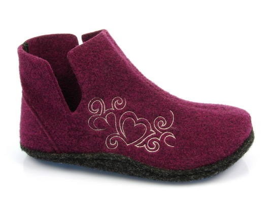 Фото 2 тапки оптом Inblu жіночі фетрові капці черевики фіолетові з малюнком серця P2-6H/066